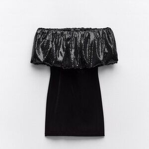 Zara Black Off-Shoulder Mini Sequin Dress